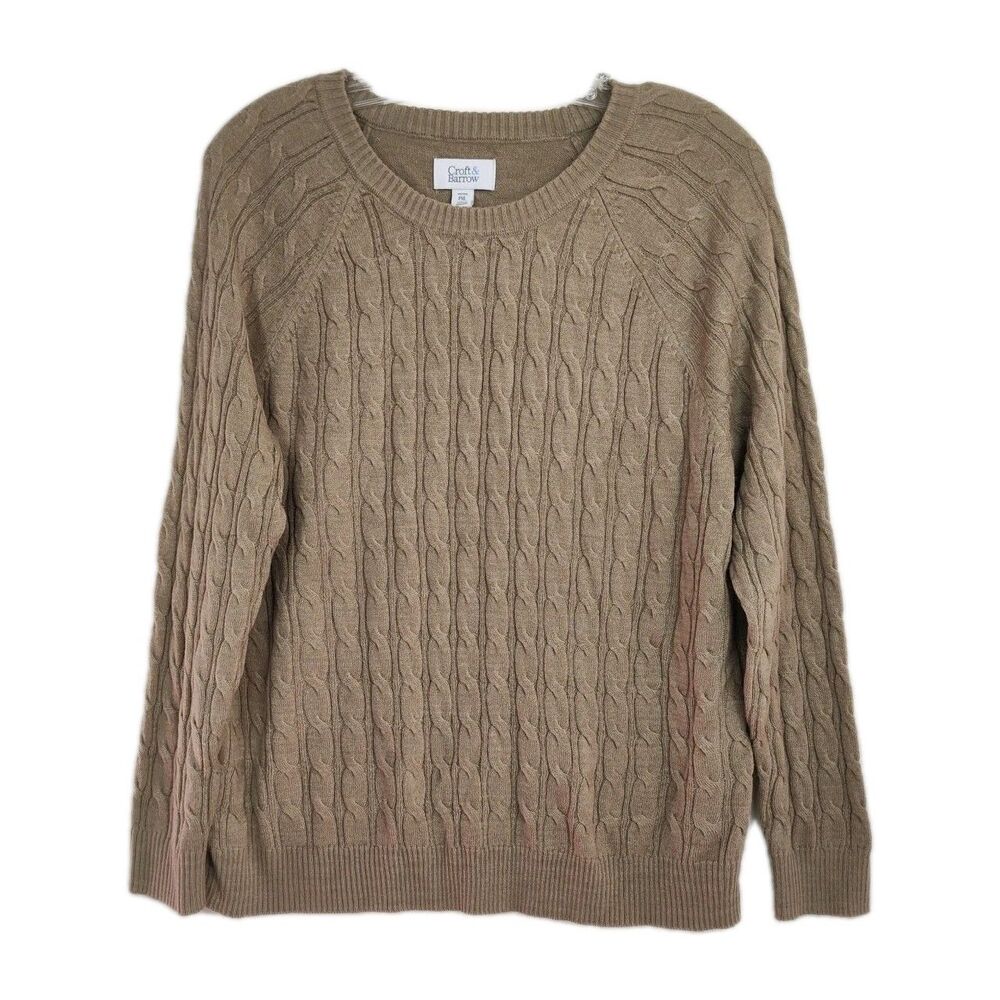 Croft & Barrow Pullover Sweater Women's PXL‎ Petites Brown Cable Knit Crew Neck